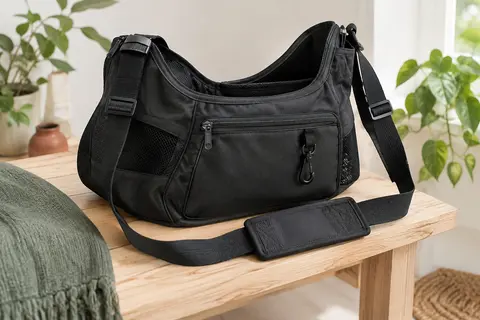 Sac de transport bandoulière noir Adiwo avec sangle réglable, boucle et poche avant zippée