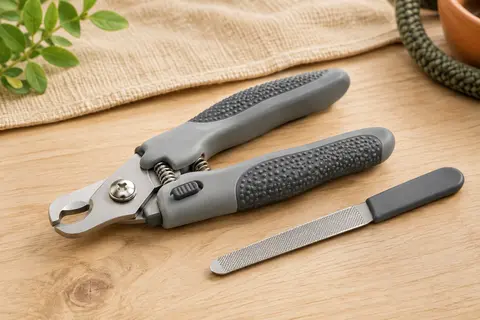 Coupe-griffes gris Iredoon avec lames en acier inoxydable, verrou coulissant et lime double face.