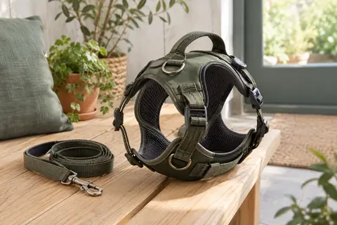 Harnais de gilet Moonpet avec sangles réglables, anneaux métalliques, poignée et plaque personnalisable