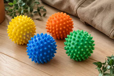Lot de quatre balles pour chien en caoutchouc TPR, à picots flexibles et couineur intégré