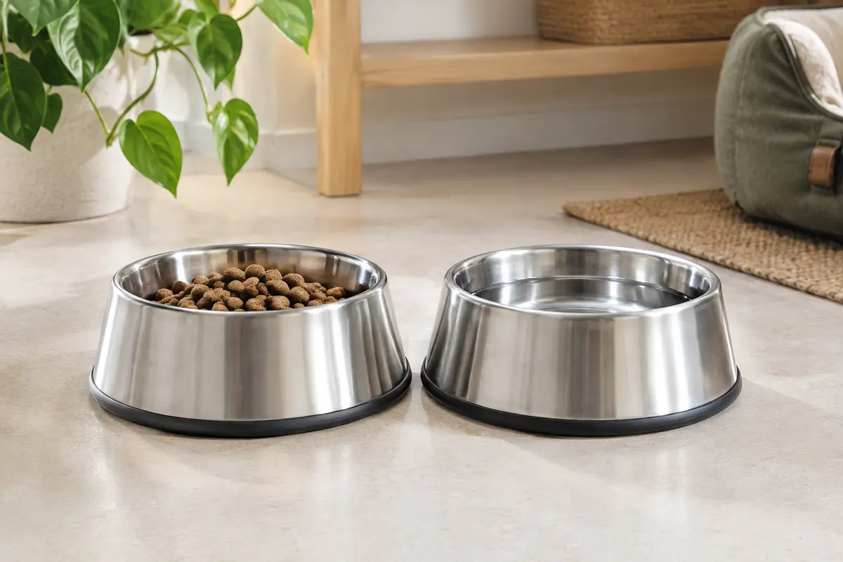 Deux gamelles Peggy11 en acier inoxydable, avec base en silicone, pour servir nourriture et eau au chien