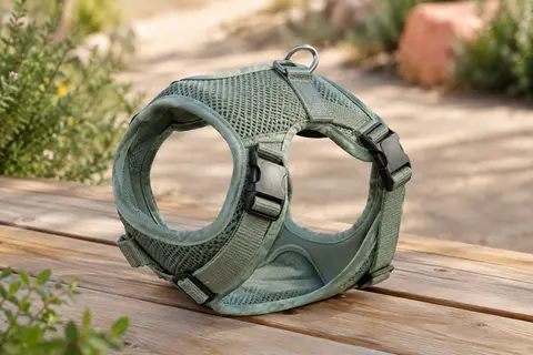 Harnais veste pour chien en maille vert brouillard, avec deux boucles et anneau d’attache dorsal