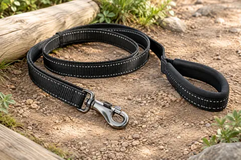 Longe noire pour chien de 3 m avec poignée rembourrée, mousqueton pivotant et coutures réfléchissantes